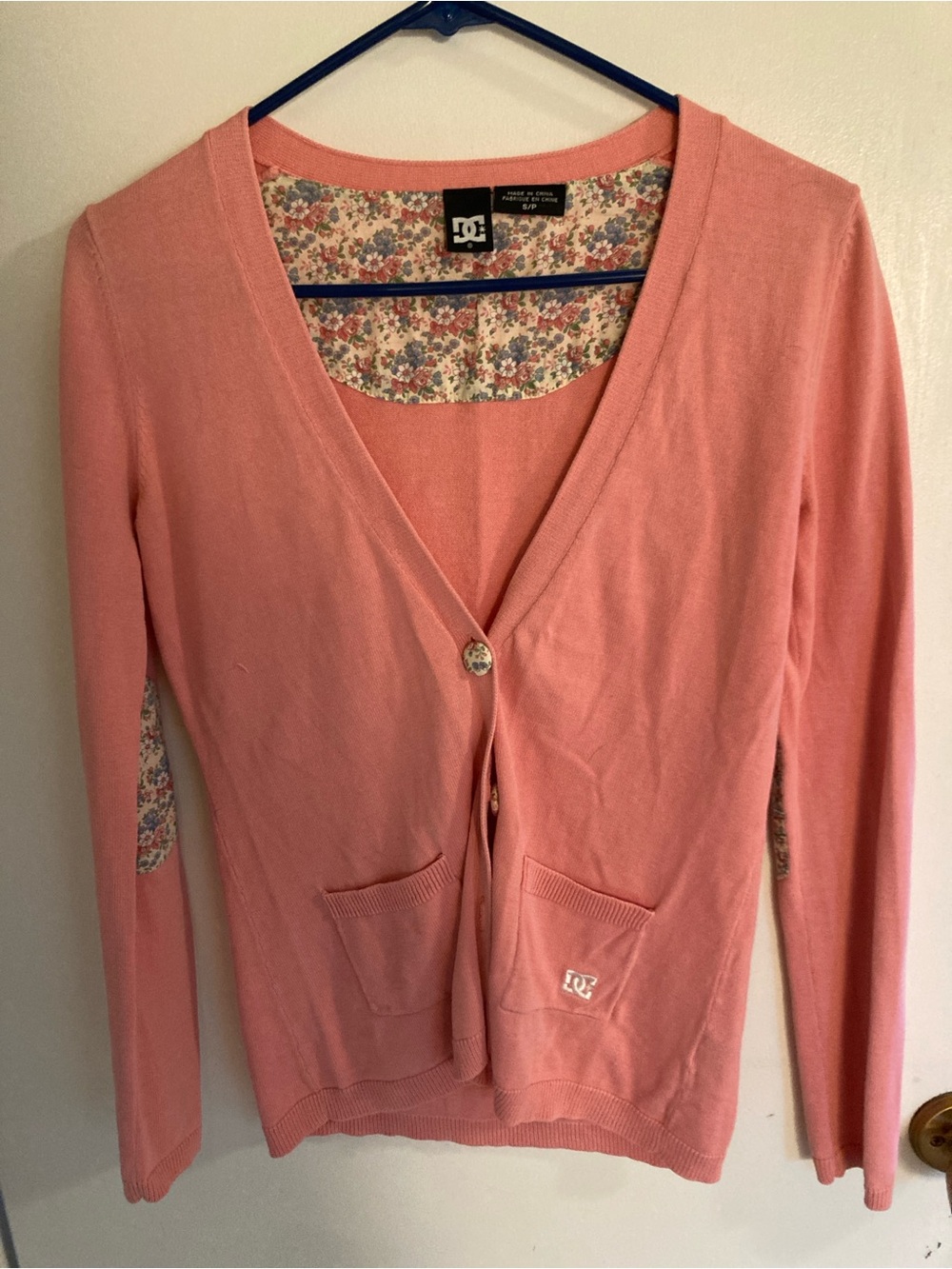 DC Women's Coral Pink V-Neck Cardigan with Floral Lining
